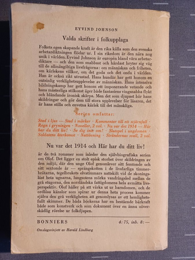 Johnson, Eyvind: Nu var det 1914 - Polkagriswiki