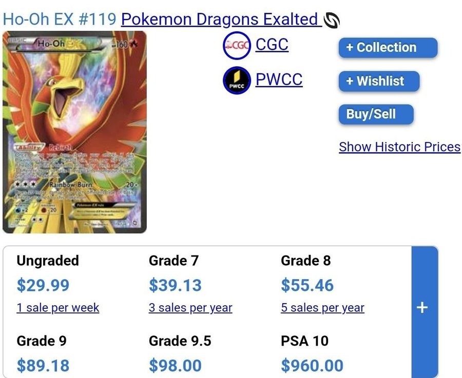 Pokemon TCG English Ho-Oh EX 22/124 Dragons Exalted LP