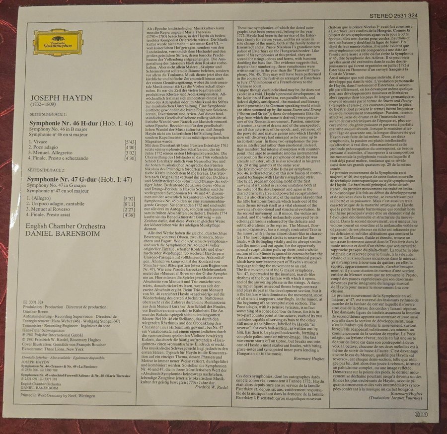 Joseph Haydn - Symfonie Nr. 46 & 47 - LP | Köp på Tradera (730056474)