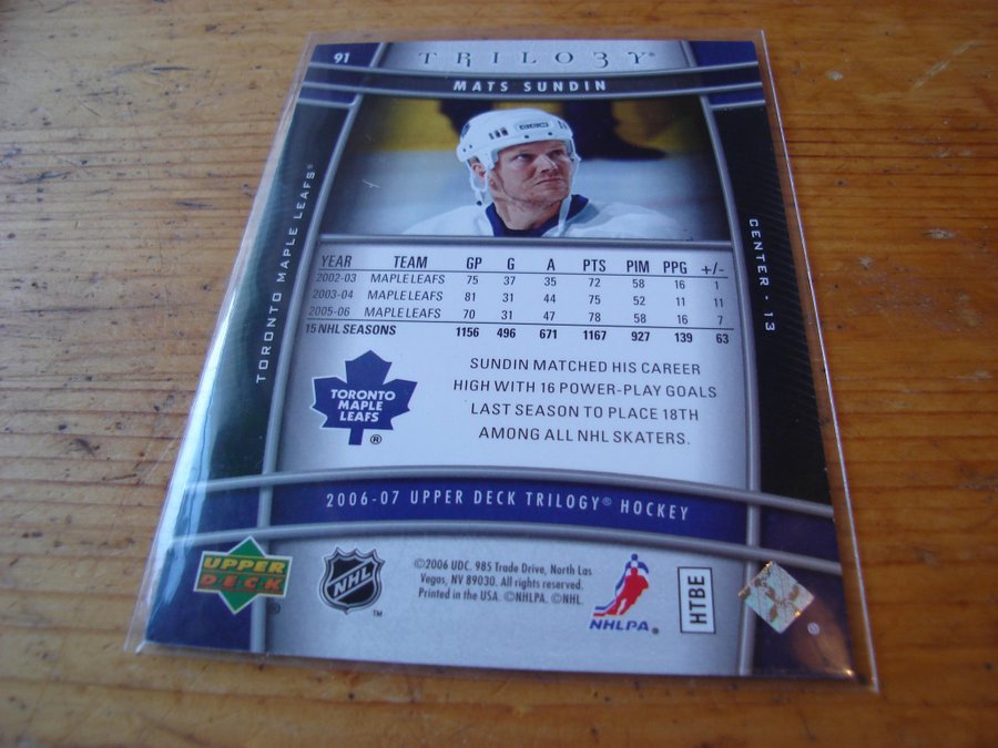 0607 Upper Deck Trilogy Mats Sundin 91 Toront.. Köp på Tradera