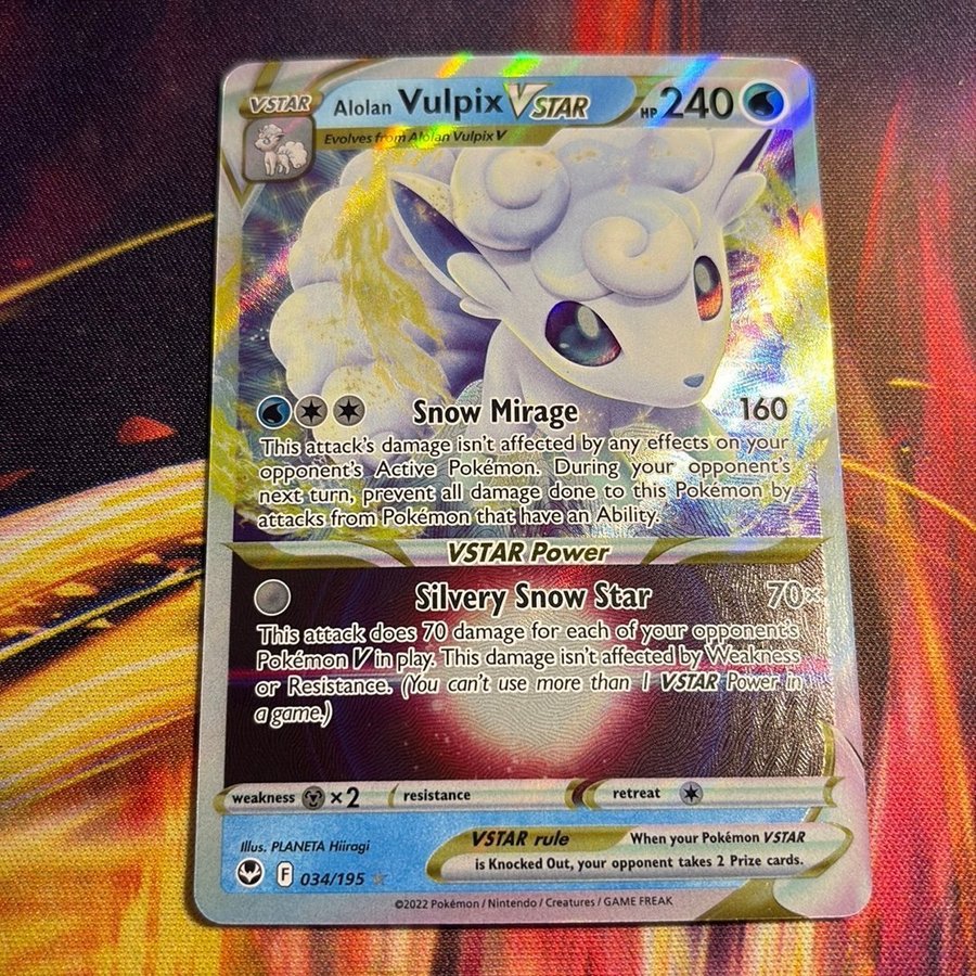 pokemon tcg silver tempest 034 195 alolan vulpix vstar card 阿罗拉六尾VSTAR 034/195 银白风暴宝可梦近全新- Mastercoins main image 0