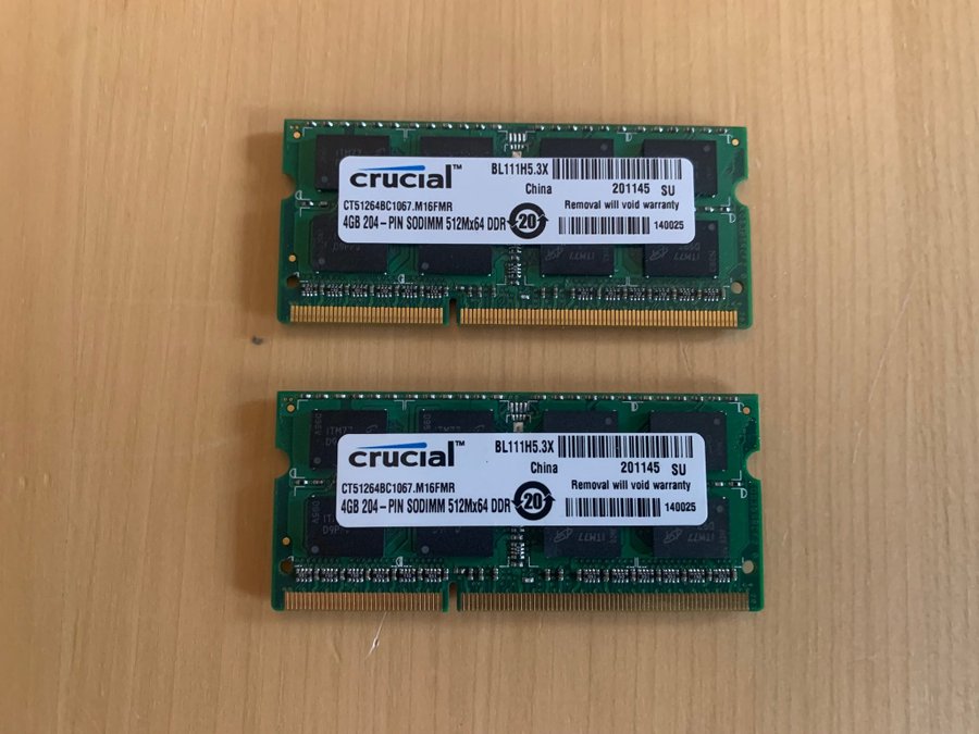 st Crucial 4GB DDR3 SODIMM (8GB totalt) CL7 Köp på Tradera