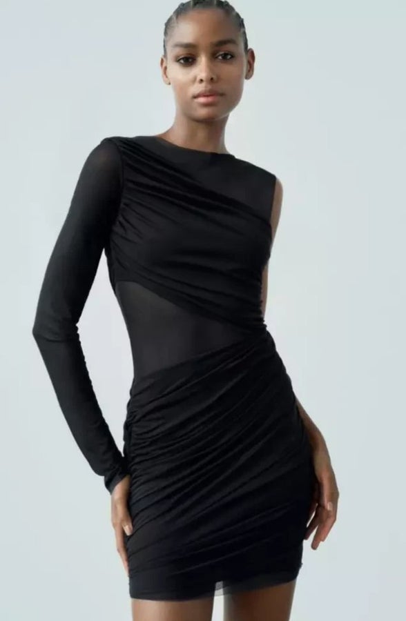 zara asymmetric tulle dress NWT Zara Size S Asymmetrical Printed Tulle Dress Blogger Fav