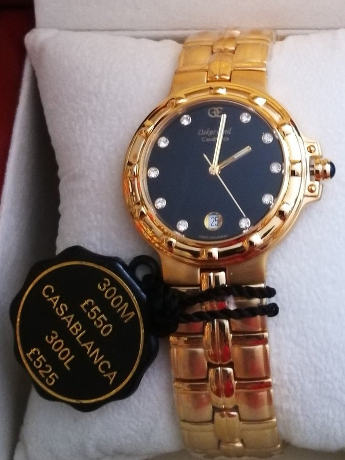 Oskar Emil Casablanca 23K Gold Plated Mens Watch With Diamonds