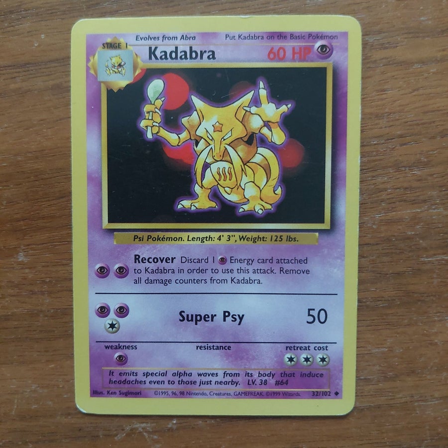 1995 kadabra pokemon card value 32 102 - 32/102 - Uncommon - Base set - Shadowless - 1st edition Retreat Cost Kadabra 32/102 & Abra 43/102