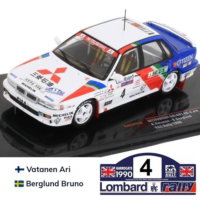 1:43 IXO Mitsubishi Galant VR-4 #4 – Rallye Lombard 1990 – A. Vatanen – Neuve