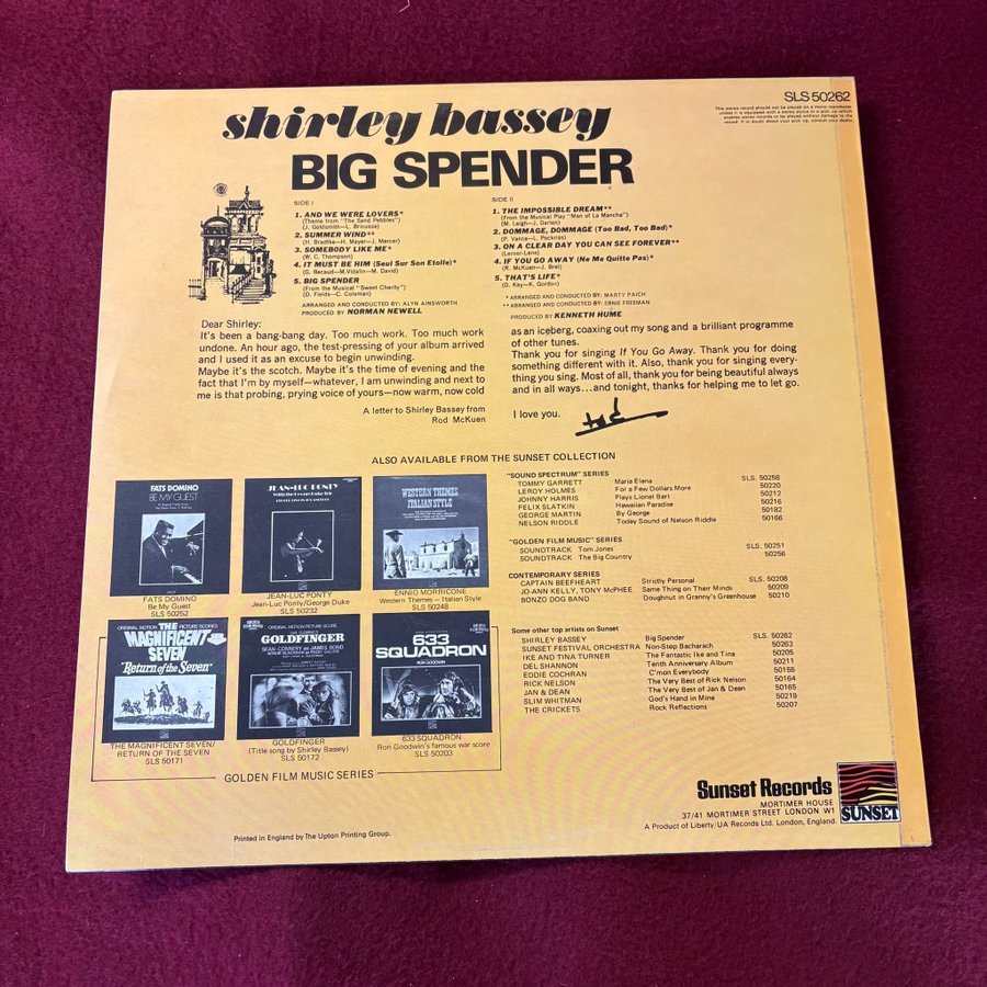 Shirley Bassey - Big Spender - LP | Köp på Tradera (712460956)