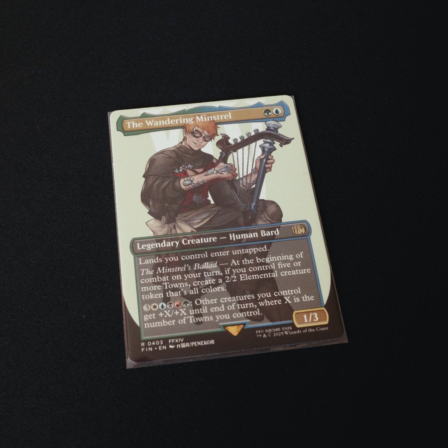 mtg final fantasy wandering minstrel The [403] [Borderless] [Character] [FINAL FANTASY] [Foil]  Face to Face Games create a 2/2 Elemental creature token thats all colors. Il Menestrello Errante MTG -
