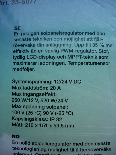 NY Biltema 25-5077 Solpanel Regulator MPPT 20A .. | Köp på Tradera ...
