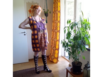 Virkad Mormorsrutor Väst Multifärgad Retro 60tal 70tal Hippie Bohem Boho M L
