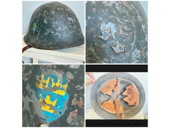 MILITÄRHJÄLM, metall, Sverige, 1900-tal. Sweden army tre kronor hjälm