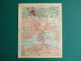 1907 vintage gammal karta Stockholm plan