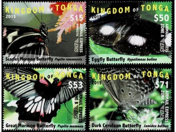 ** REA ** TONGA 2015 Mi 2050-2053 FJÄRILAR EMS $189 ** VÄRDE 2300.