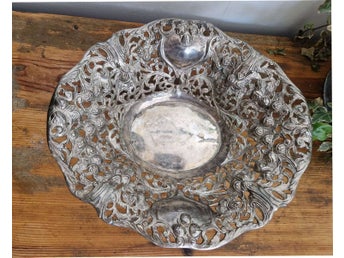 Stor Skål i metall ny silver Art Deco