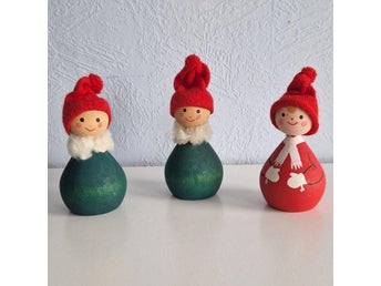 3 Bo Svensk Konsthantverk Tomtar Jul 60-TAL 70-TAL Made In Sweden VINTAGE