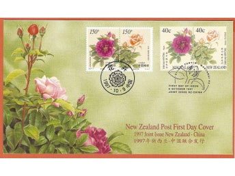Nya Zealand Kina Rosor FDC 9.10.1997 vinjett