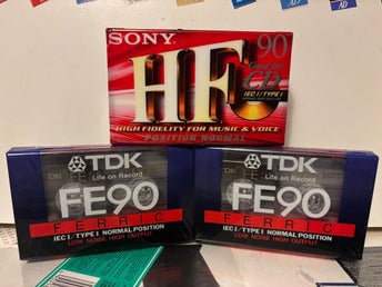 HF 90 och TDK FE90 kassettband, 3-pack