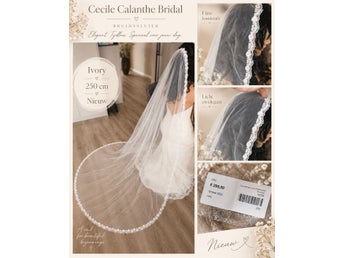 Cecile Calanthe Bridal elfenbensvit bröllopsslöja, storlek 250 CM