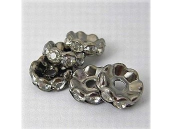 10st Strassrondeller 8mm vågig kant * Klar sten * Gun Metal