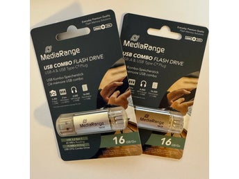 2 st 16GB USB-minne med både USB-A och USB-C. MediaRange - USB 3.0 - 16 GB