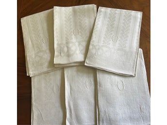 ANTIKA stora damas linnehandduk i traditionell stil med flätmönster & bårder