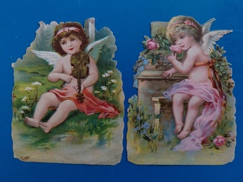 Antika änglar, gamla bokmärken med kerub/putto, glansbilder 20 - 30-tal