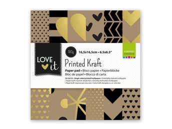 Papper 15 x 15 cm - Love it Kraft från Vaessen Creative (24 ark)