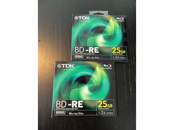 2 st. TDK BD-RE Blu-ray Disc 25GB, 1-2x hastighet, 2-pack