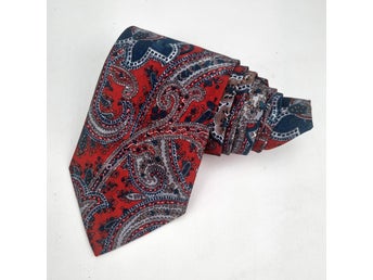 Christian Dior röd, blå, grå paisley slips