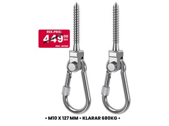 NYTT 2-pack kraftiga takfästen med karbinhake • M10 x 127 mm • Upp till 680kg