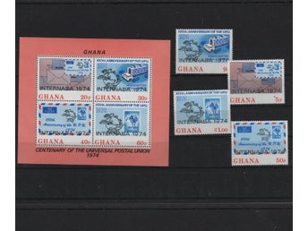 Ghana 1974 Frimärksutställning öt på UPU 4v + 4v i block