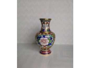 Vintage cloisonné vas med blommor dekor