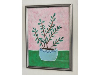 Tavla med växtmotiv, originalkonst, akrylmålning, ej poster, REA, FYND