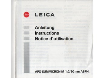 Leica APO-Summicron 1:2/90mm ASPH, manual, engelsk/tysk/fransk, 24 sidor