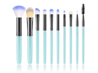 12pcs blå yrkesborstar mjuk fluffig kosmetik foundation puder ögonskugga