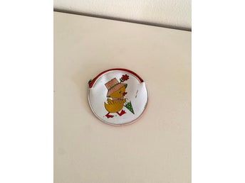 Vintage Myntbörs rund röd 60-tal ank-motiv plast retro portmonnä