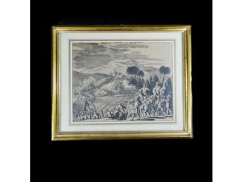 CAPTURE OF THE FORT OF POVACON, Brazil. Engraving, glass & frame, 1673