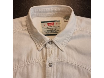 Levis Vintage (90tal) Vit Jeansskjorta Barstow Pearlsnaps - Storlek L Relaxed