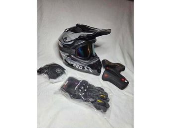 Crosshjälm med Goggles, Handskar, Vindskydd SX-S