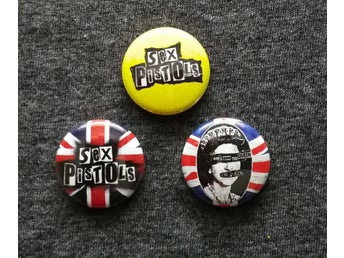 Sex Pistols - Punk, pins 25 mm, 3 st fast pris 60 kr, inkl. porto