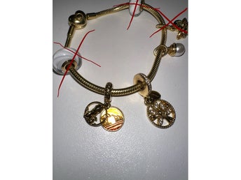 Ale 925 Äkta Pandora Moments Ormkedje armband i 14K Guldplätering + 3 Berlocker