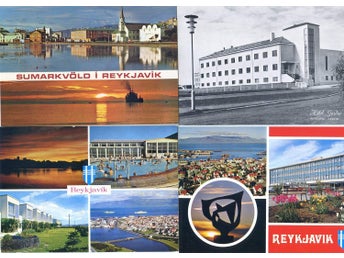 Reykjavik 4vykort varav 3färgkort samt ett svartvitt på Hotell Gardur