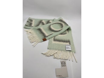 LOEWE Wool Mohair Infinity Scarf, light green & white & grey, size 185 x 23cm