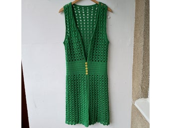 Virkad Grön Väst Retro 60tal 70tal Hippie Bohem Boho M L