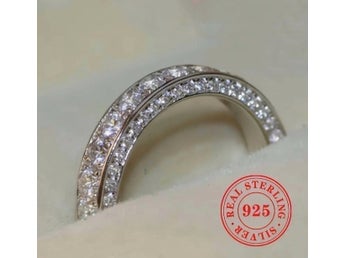 Ny ring ÄKTA Silver Stämplad graverad s925 ring Cubic Zirkonia stenar str. 20mm