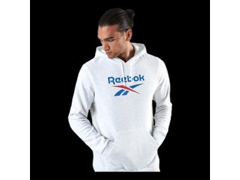 Reebok retro grå vit hoodie stl M