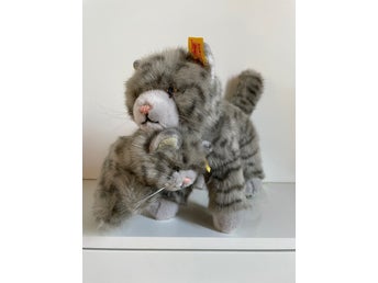 Steiff grårandig katt Mizzy med källing 074622