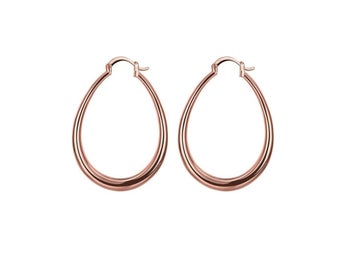 Snygga Ovala Roséguld creol 925 silver Stämplade örhängen pläterade hoop ringar