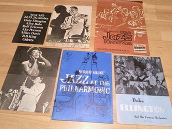Samling av sällsynta jazzkonsertprogram och souvenirhäften från 1950-talet-1970-talet