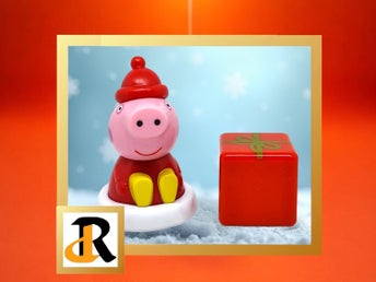 En figur från Peppa Pig Gris serien med julklapp